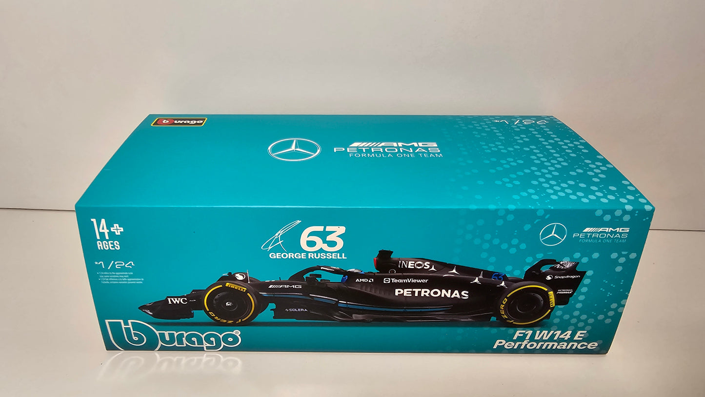 Mercedes AMG F1 W14 E Performance #63 G. Russell - 2023 - F1 Burago - Escala 1/24 c/acrílico