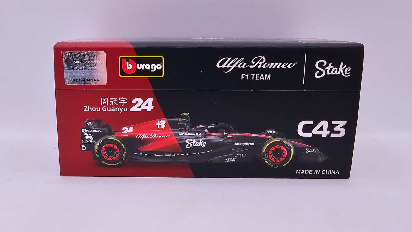 Alfa Romeo Formula 1 C43 #24 Guanyu Zhou - 2023 - F1 Burago Escala 1/43 C/Acrílico y Piloto