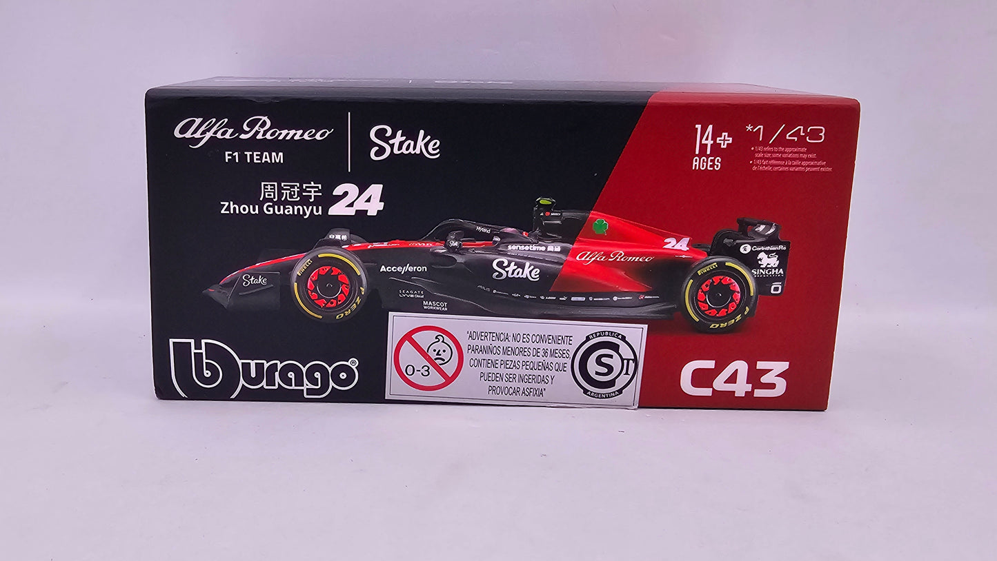 Alfa Romeo Formula 1 C43 #24 Guanyu Zhou - 2023 - F1 Burago Escala 1/43 C/Acrílico y Piloto
