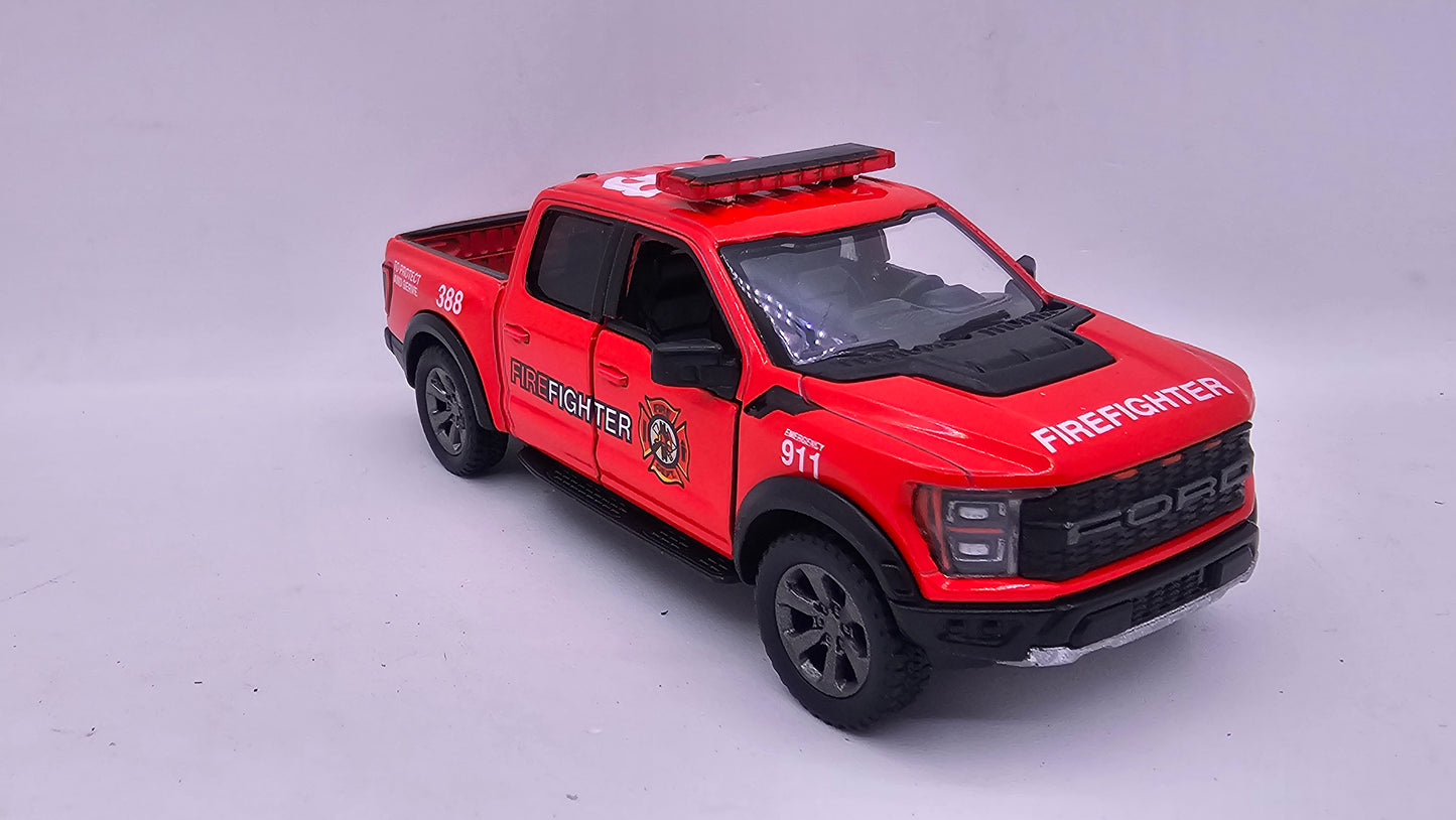 Ford F-150 Raptor de Bomberos - Escala 1/46 - Kinsmart - (Sin caja)
