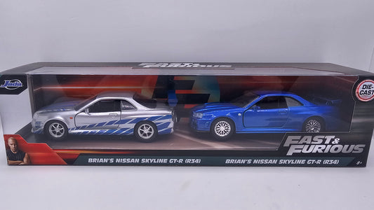 Combo Nissan Skyline GT-R (R34) de Brian - "RAPIDO Y FURIOSO" - Escala 1/32 - Jada