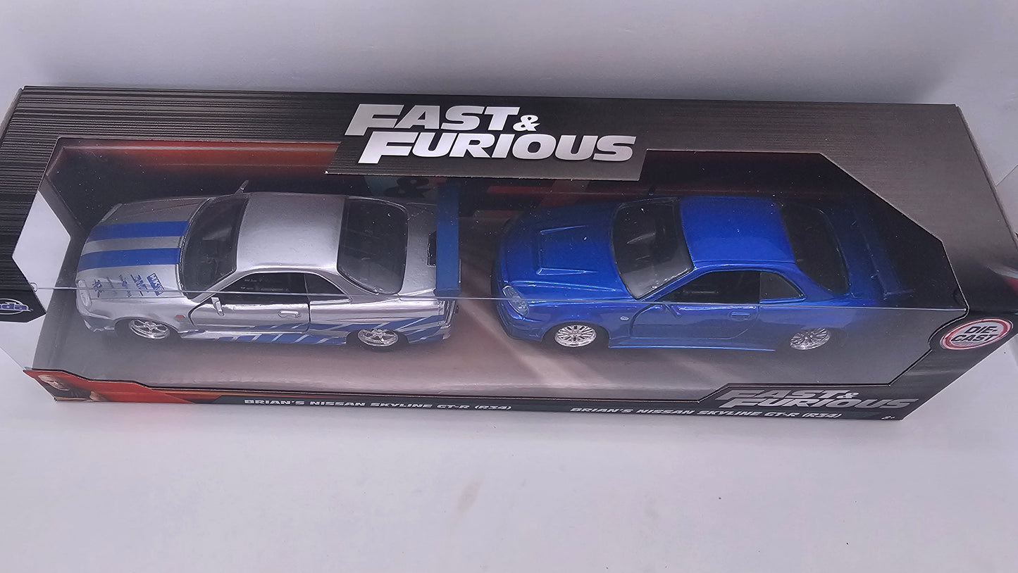Combo Nissan Skyline GT-R (R34) de Brian - "RAPIDO Y FURIOSO" - Escala 1/32 - Jada