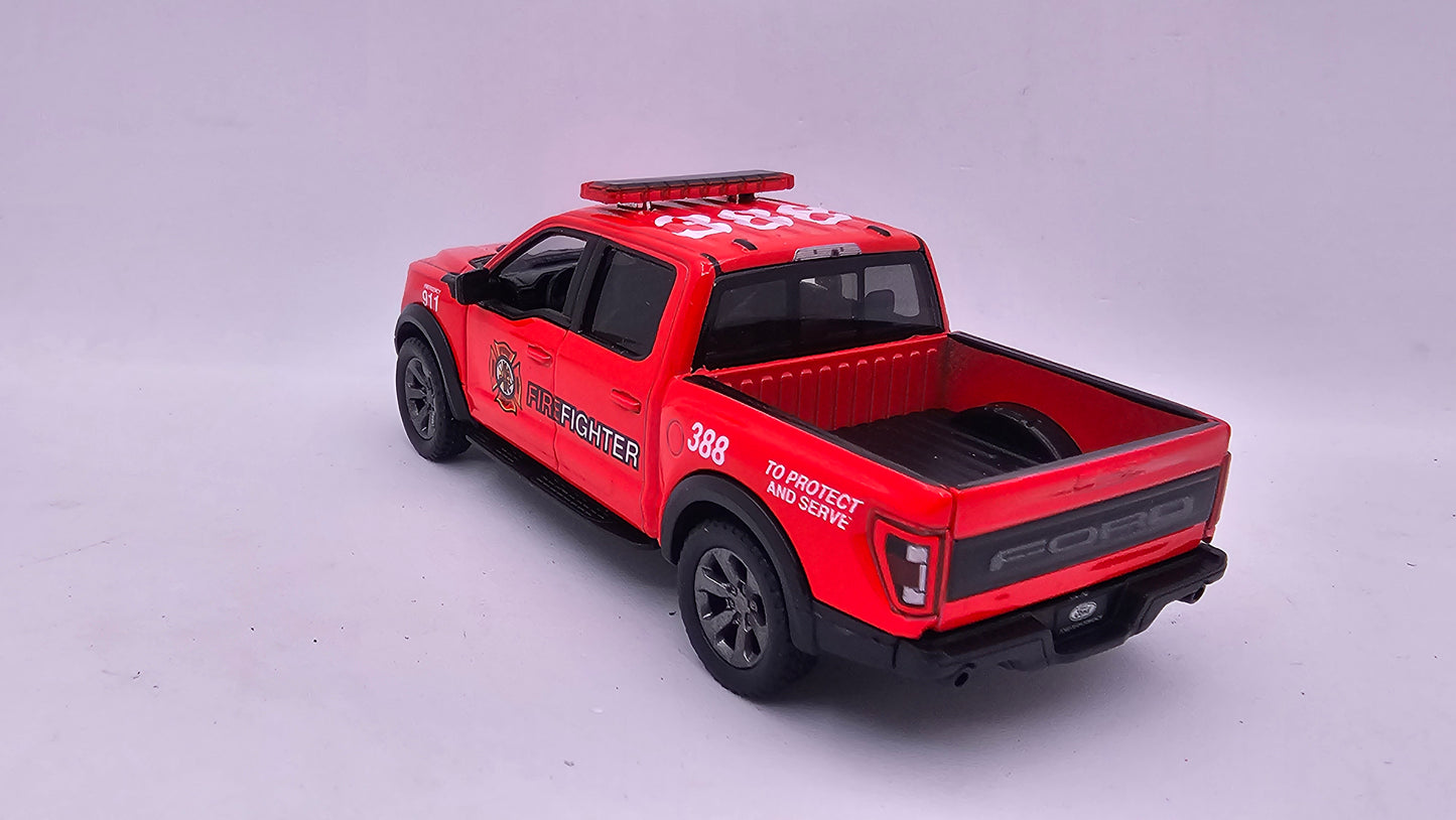 Ford F-150 Raptor de Bomberos - Escala 1/46 - Kinsmart - (Sin caja)