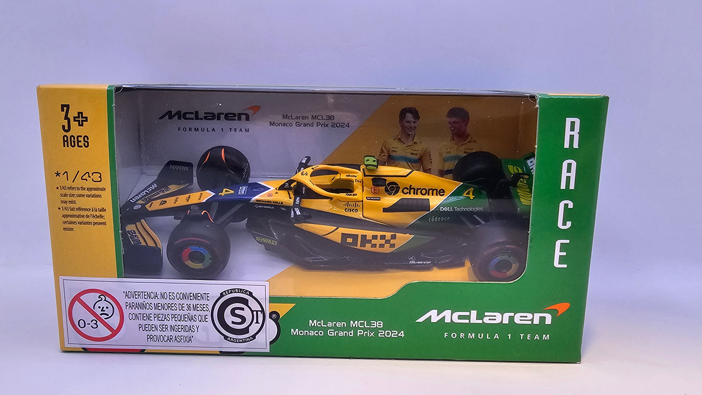 McLaren Formula 1 MCL38 #4 Lando Norris - Monaco Grand Prix 2024 - F1 Burago Escala 1/43
