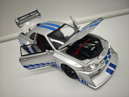 Nissan Skyline GT-R R34 Liberty Walk de Rapido y Furioso - Escala 1/24 - c/Luz y Sonido - (sin caja)