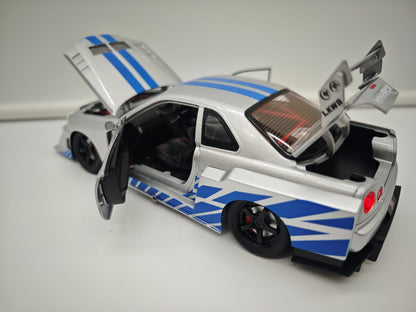 Nissan Skyline GT-R R34 Liberty Walk de Rapido y Furioso - Escala 1/24 - c/Luz y Sonido - (sin caja)