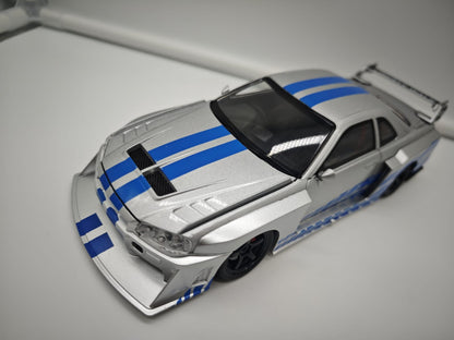 Nissan Skyline GT-R R34 Liberty Walk de Rapido y Furioso - Escala 1/24 - c/Luz y Sonido - (sin caja)