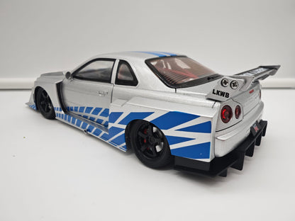 Nissan Skyline GT-R R34 Liberty Walk de Rapido y Furioso - Escala 1/24 - c/Luz y Sonido - (sin caja)