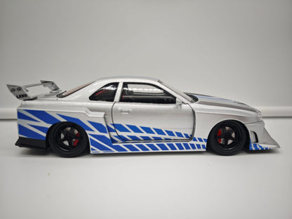 Nissan Skyline GT-R R34 Liberty Walk de Rapido y Furioso - Escala 1/24 - c/Luz y Sonido - (sin caja)
