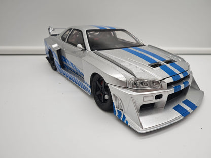 Nissan Skyline GT-R R34 Liberty Walk de Rapido y Furioso - Escala 1/24 - c/Luz y Sonido - (sin caja)