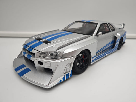 Nissan Skyline GT-R R34 Liberty Walk de Rapido y Furioso - Escala 1/24 - c/Luz y Sonido - (sin caja)