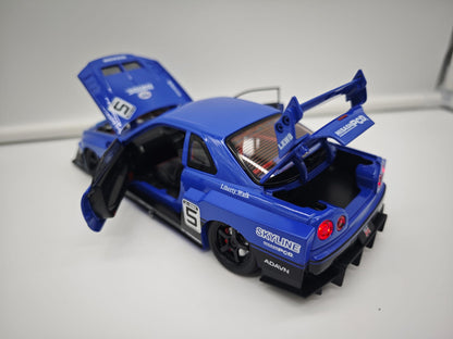 Nissan Skyline GT-R R34 Liberty Walk - Escala 1/24 - c/Luz y Sonido - (sin caja)