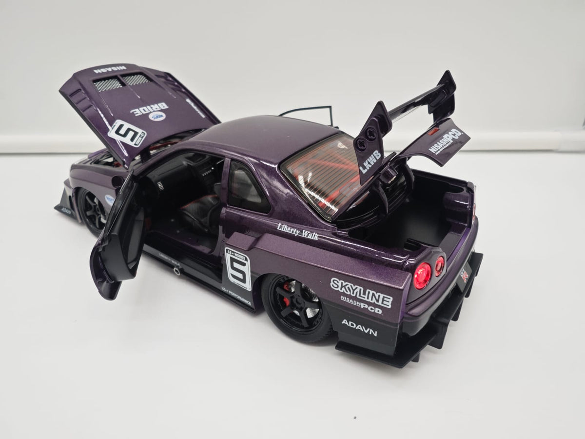 Nissan Skyline GT-R R34 Liberty Walk - Escala 1/24 - c/Luz y Sonido - (sin caja)