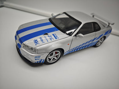 Nissan Skyline GT-R R34 2002 Brian O'Conner Rapido y Furioso - Escala 1/24 - c/Luz y Sonido - (sin caja)
