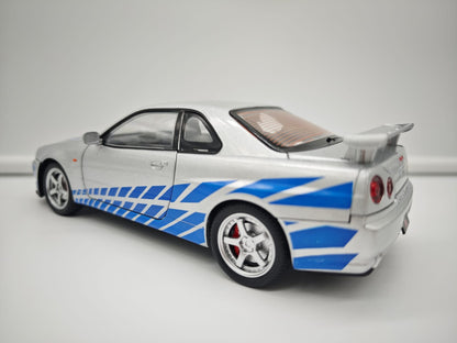 Nissan Skyline GT-R R34 2002 Brian O'Conner Rapido y Furioso - Escala 1/24 - c/Luz y Sonido - (sin caja)